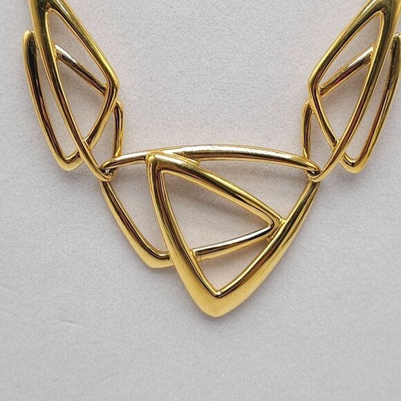 Trifari Kunio Matsumoto Gold Tone Abstract Triangle Modernist Necklace HTF 1970s - Picture 3 of 7